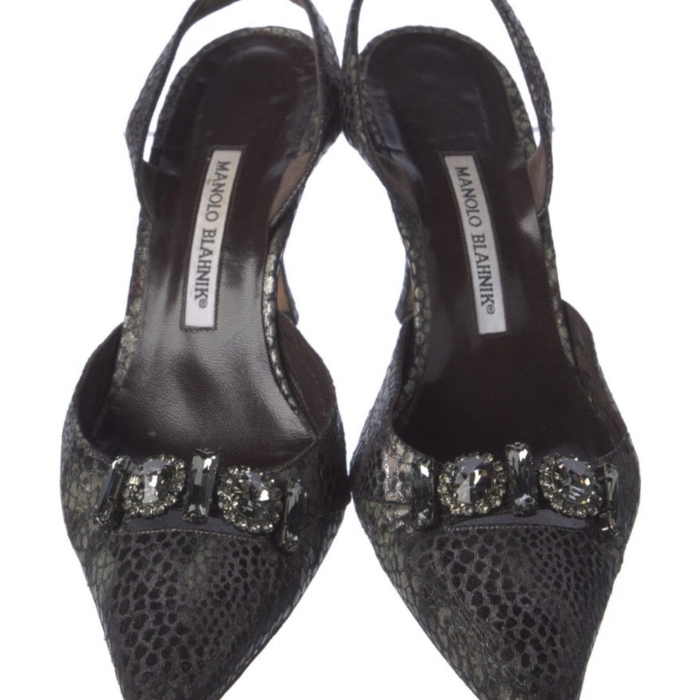 Manolo Blahnik Textured Black Heels with Embellishments